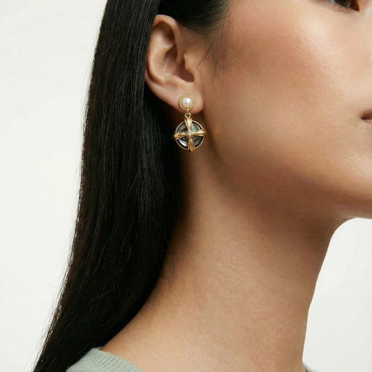 Pearl Abalone Cross Drop Earrings