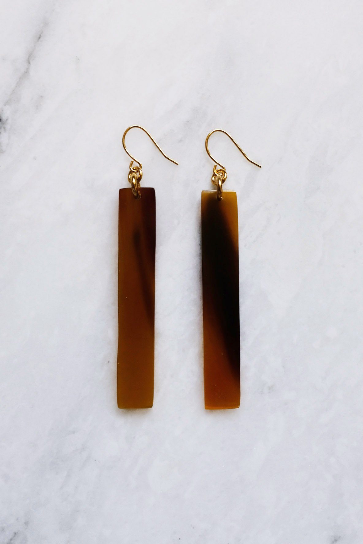 Tinh 16K Gold-Plated Brass Buffalo Horn Minimalist Bar Earrings